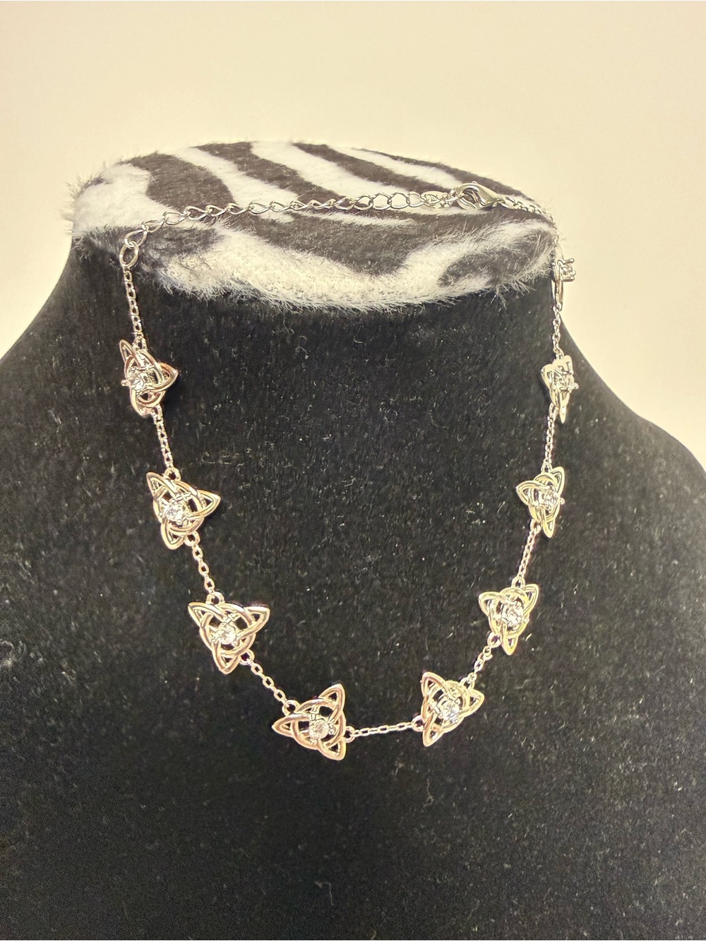 925 Sterling Silver Celtic Trinity Knot Necklace Clear Stone Triquetra